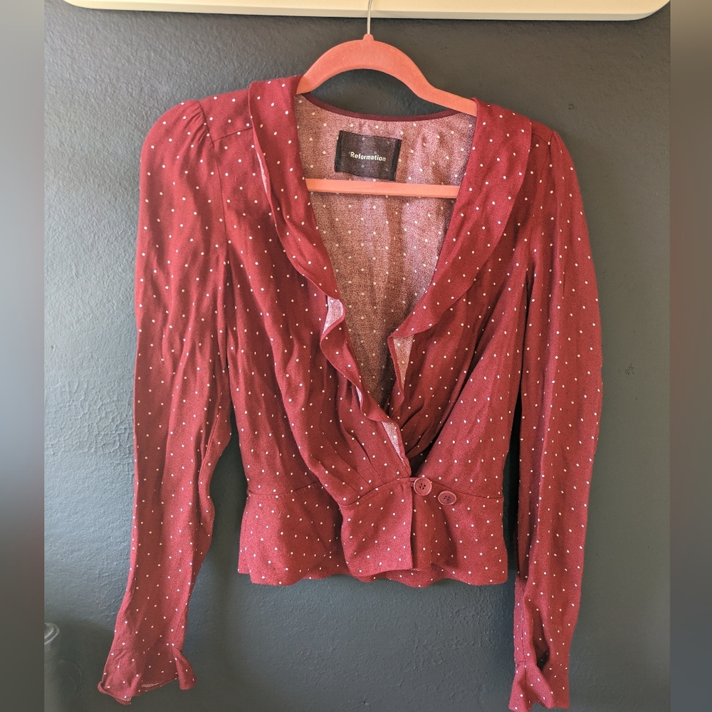 Reformation Red Polka Dot Blouse - Picture 2 of 6